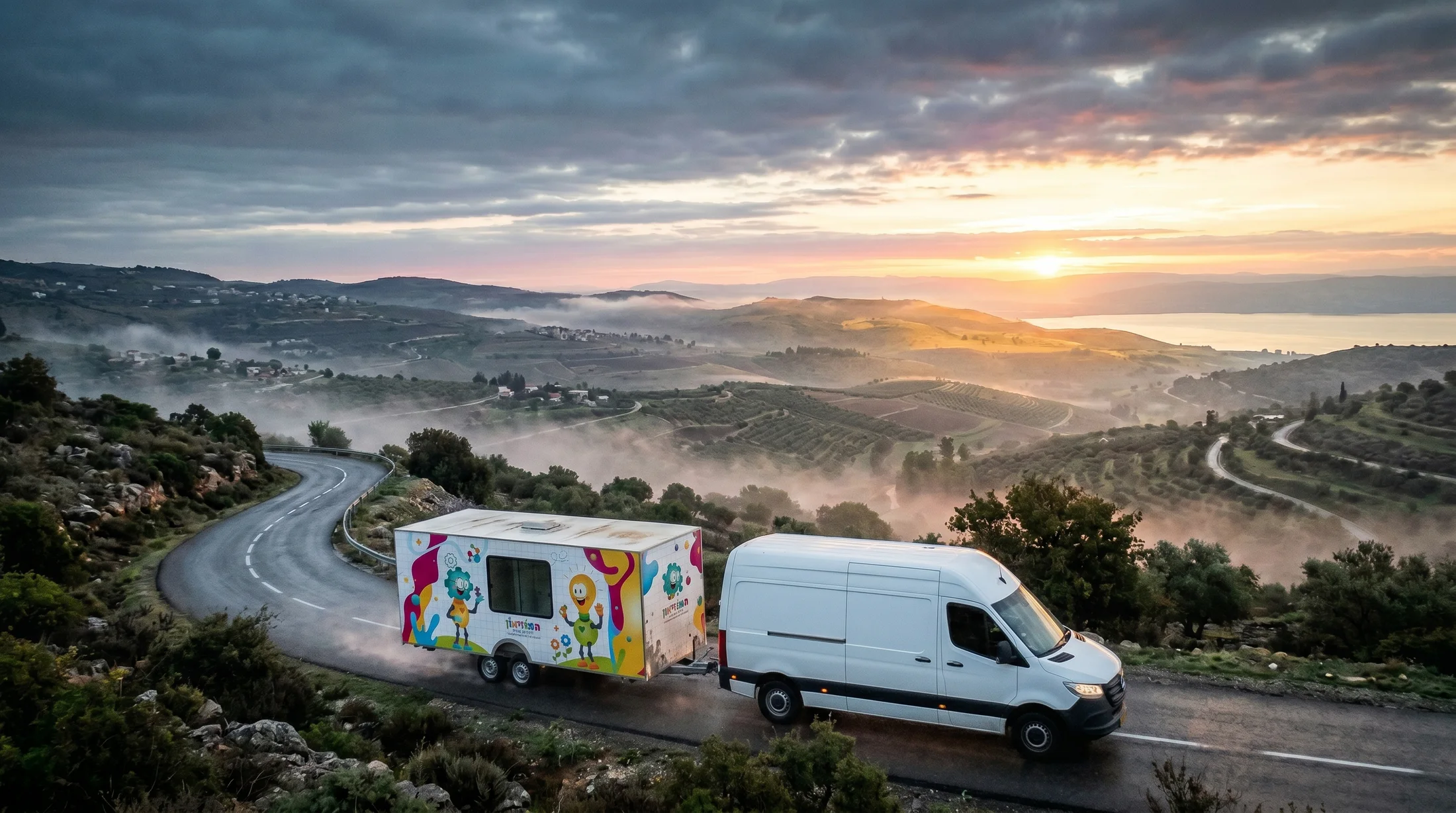 Wonder Wheels traveling through the hills of Northern Israel at sunrise